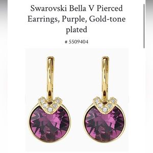 Swarovski Bella V Earrings, Purple, Gold Plated - NIB